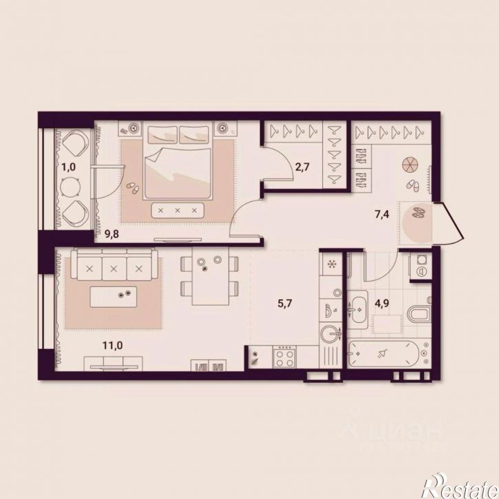 1-комн квартира в новом доме ул Куйбышева, 11а,  д. 11а