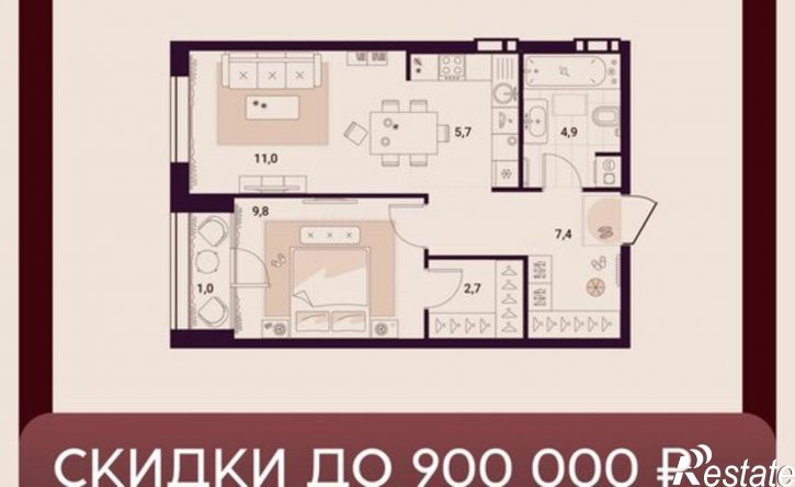1-комн квартира в новом доме ул Куйбышева, 11а,  д. 11а