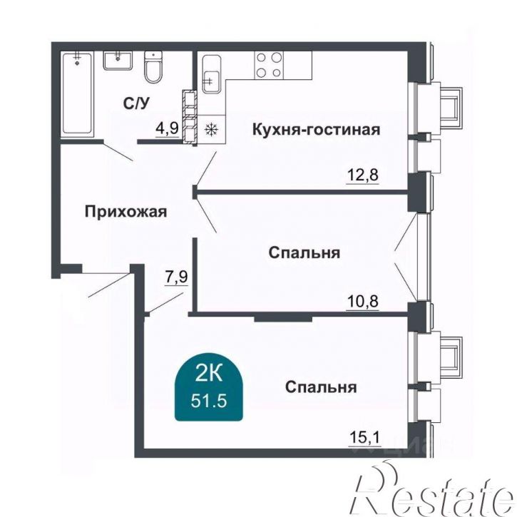 2-комн квартира в новом доме Невская улица, 2А/7,  д. 2А/7